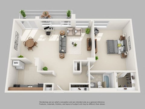 Floor plan for 1 bed, 1 bath, 984 sqft